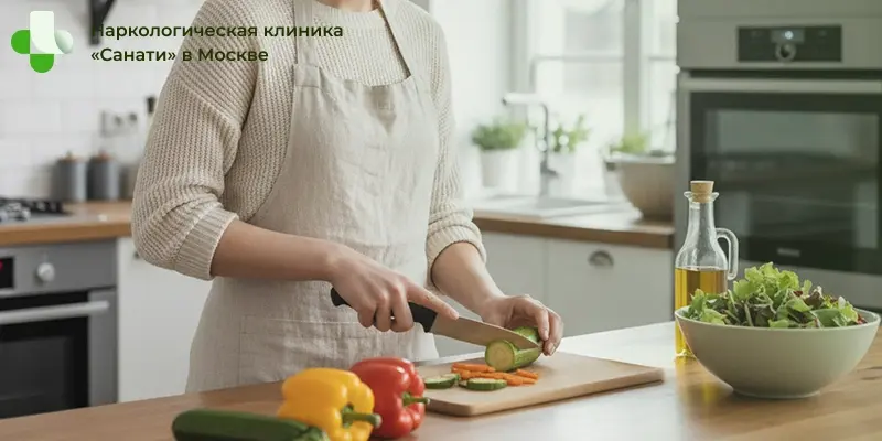 Девушка нарезает овощи